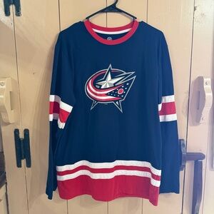 Blue Jackets NHL Navy Blue Jersey with Red Accent